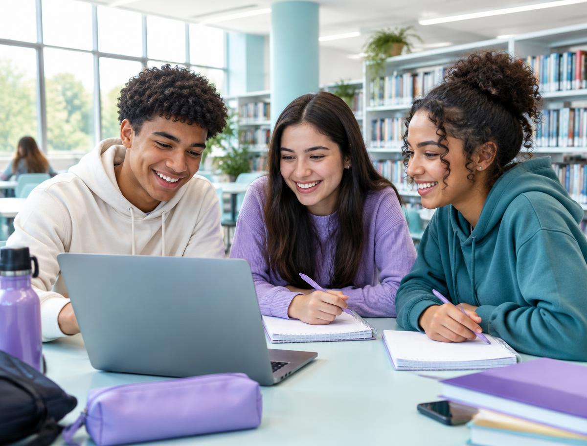 Estudantes usando a Mila AI juntos