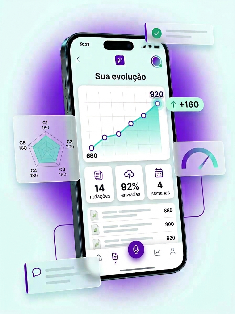 Tela de evolução da Mila AI com gráfico da nota subindo de 680 para 920